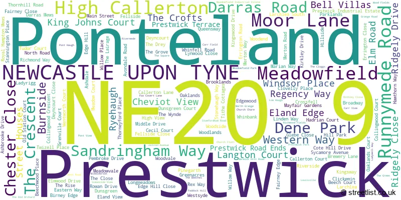 A word cloud for the NE20 9 postcode